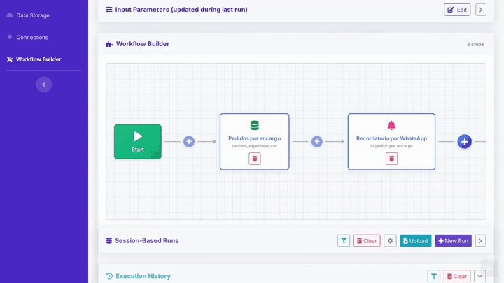 Demo: configuración de un recordatorio por WhatsApp un día antes de la entrega